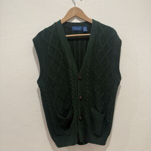 Towncraft Womens Vest L Large 42-44 Green Button Up V Neck Sleeveless Sweater